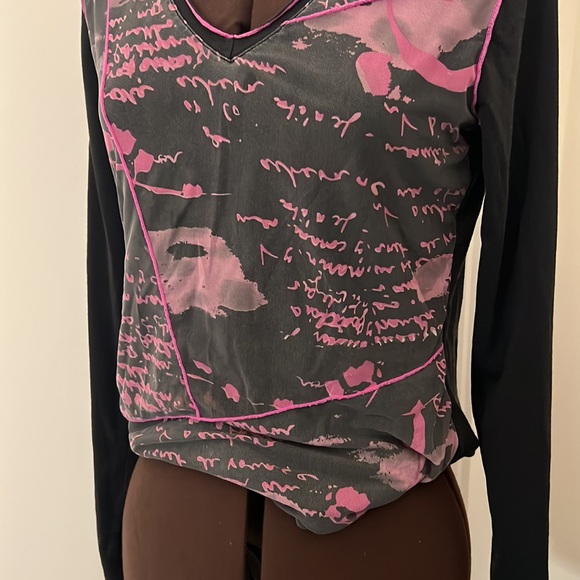 Spanner Pink Black V Neck Mesh and Jersey Longsleeve Tshirt for casual wear - Picture 2 of 6